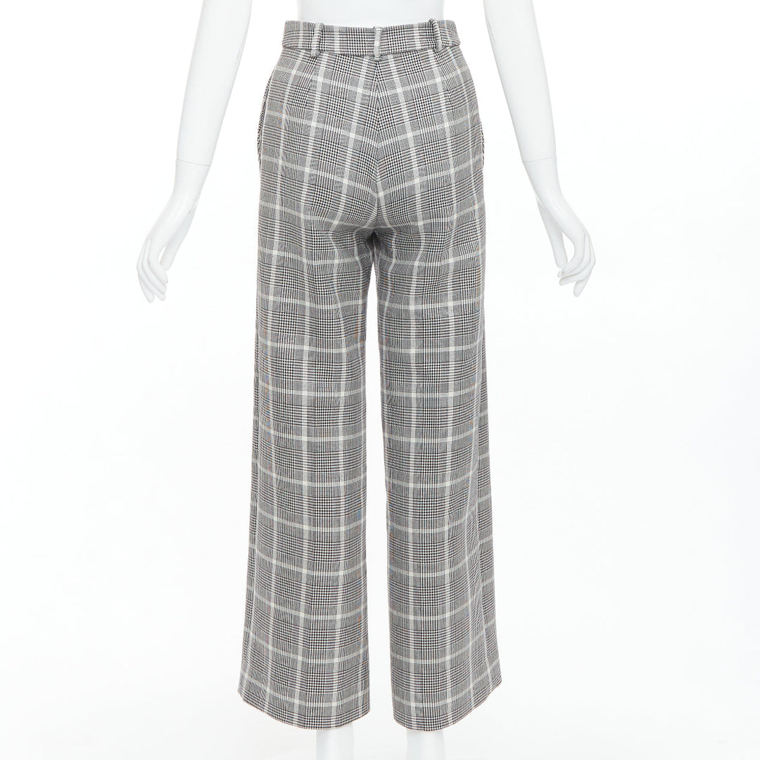 STELLA MCCARTNEY grey white houndstooth checkered wide leg pants IT36 XXS