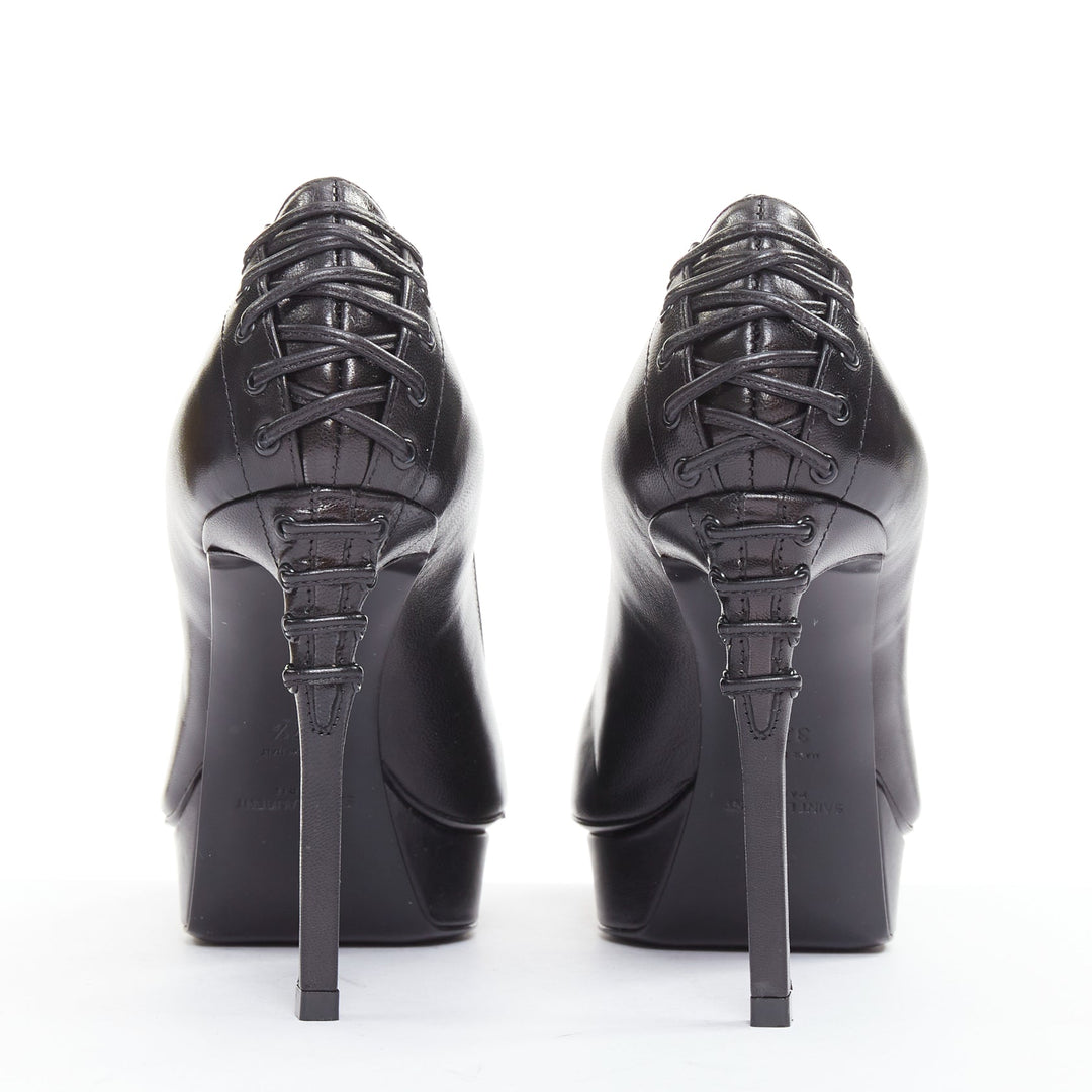 SAINT LAURENT Janis 80 black leather corset lace heel platform pumps EU37.5
