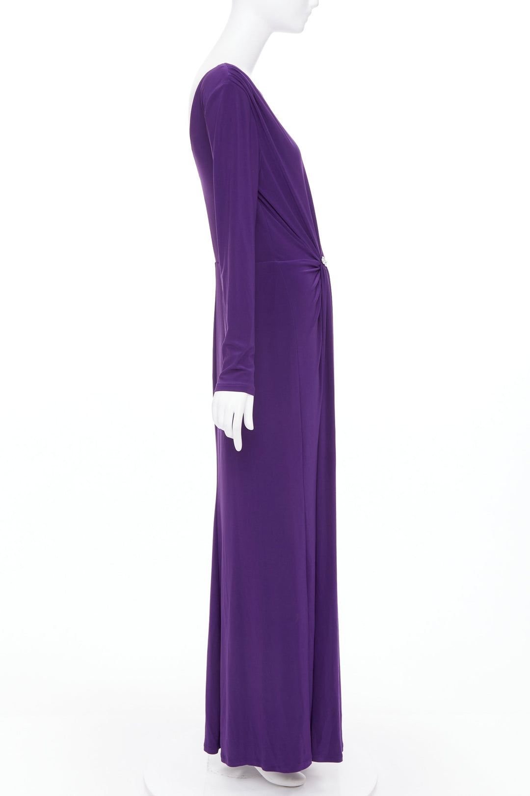 LAUREN RALPH LAUREN purple jersey silver buckle grecian evening gown US12 XXL