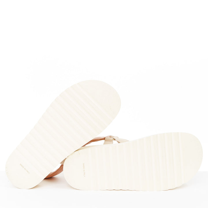 CHANEL 2023 white quilted canvas CC logo flatform strappy dad sandals EU38