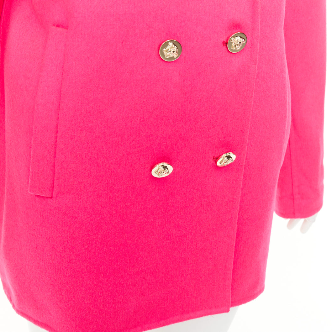 VERSACE pink red colorblock contrast lapel gold Medusa double breasted coat L