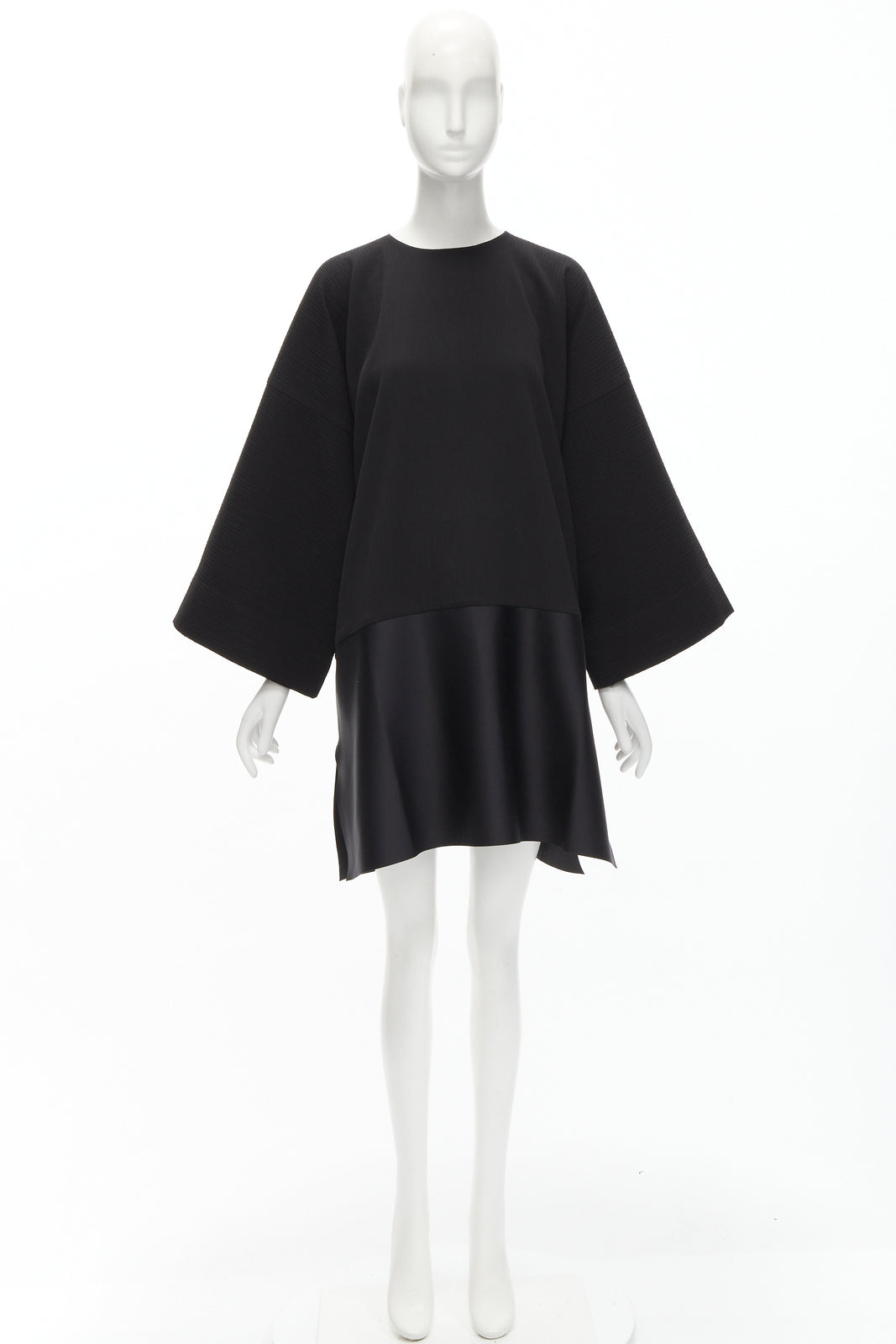 SOLACE LONDON Lulu black structural contrasting pleat satin hem boxy dress UK8 S