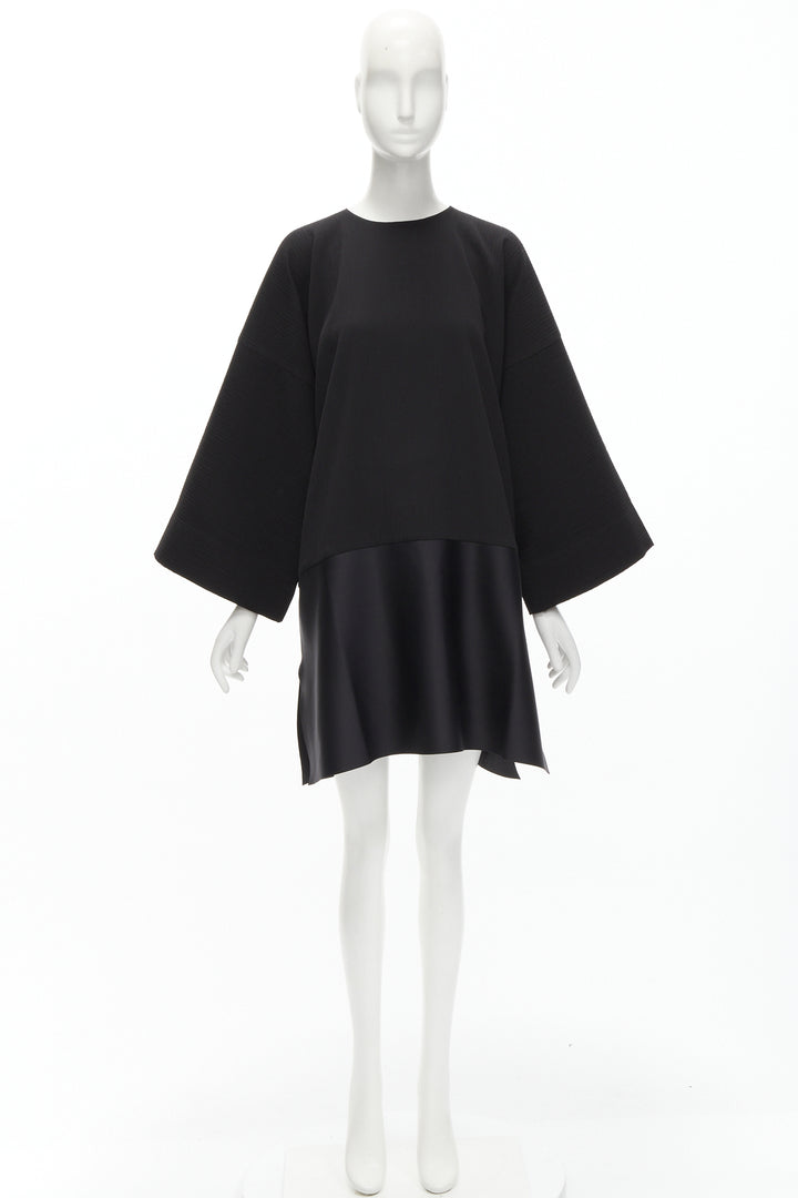 SOLACE LONDON Lulu black structural contrasting pleat satin hem boxy dress UK8 S
