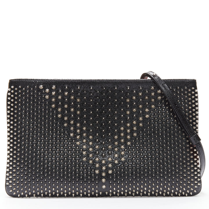 CHRISTIAN LOUBOUTIN Loubiposh black spike stud crossbody shoulder clutch bag