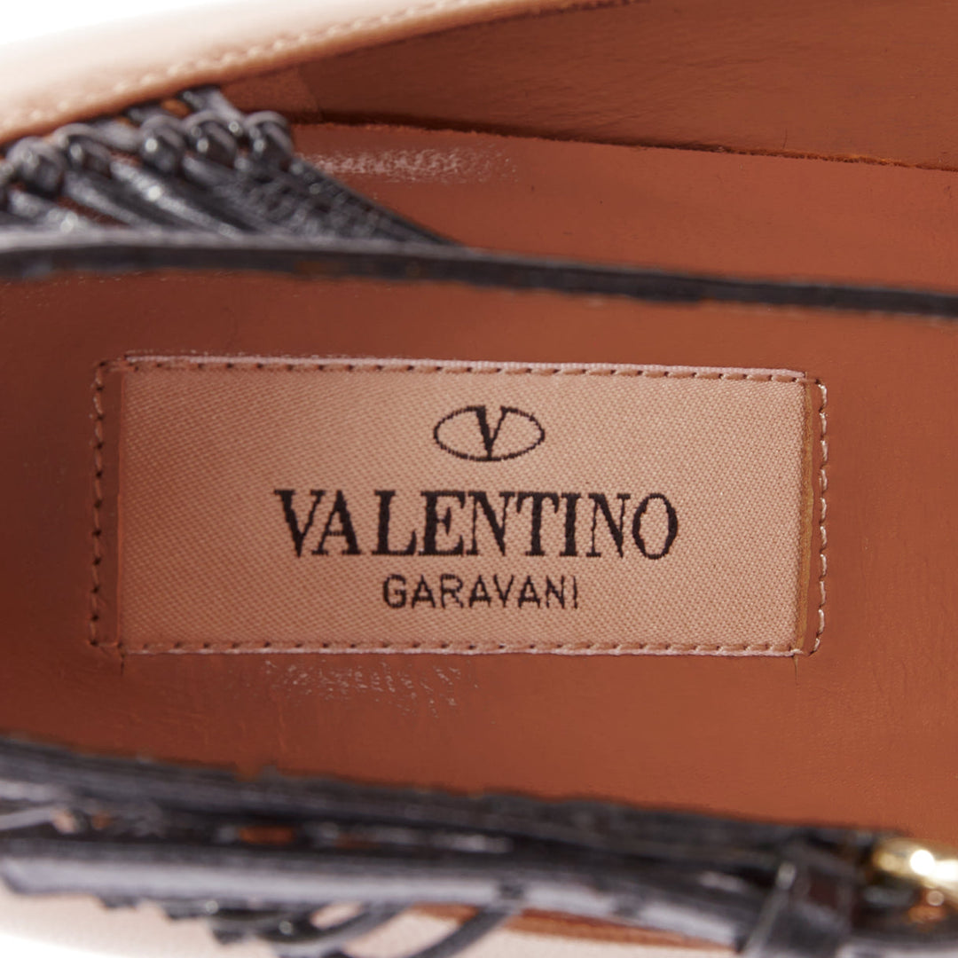 VALENTINO 2011 Runway brown feather print pony hair ankle strap pumps EU37