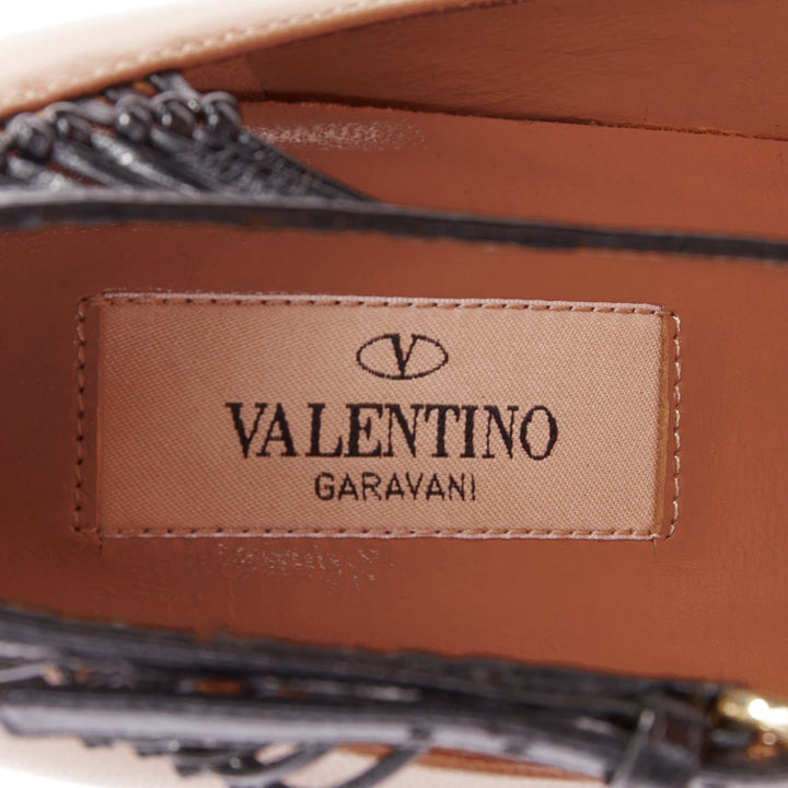 VALENTINO 2011 Runway brown feather print pony hair ankle strap pumps EU37