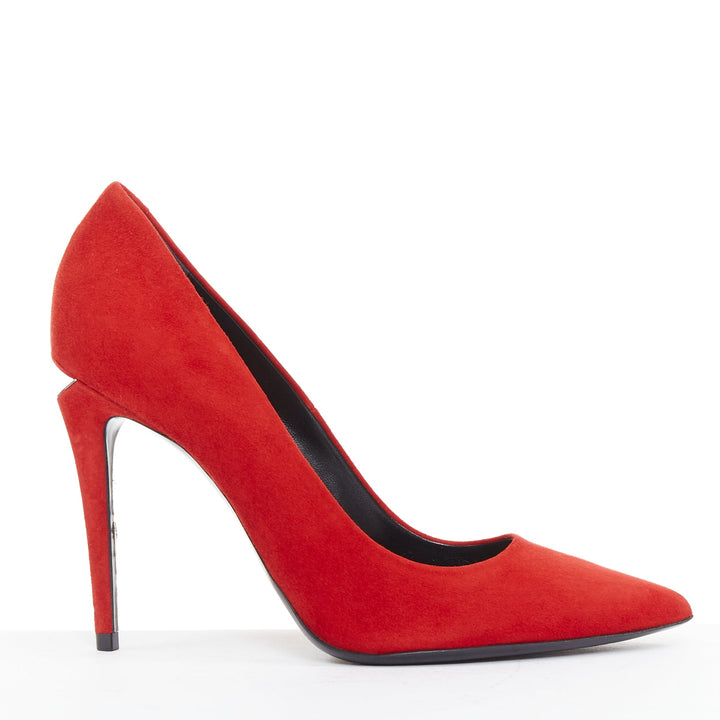 ALEXANDER WANG Tia red suede silver rhodium plate cutout heel point pumps EU37
