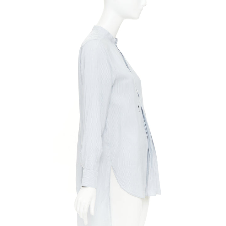 DIOR 100% silk light blue black striped bee embroidery high low shirt FR36 S