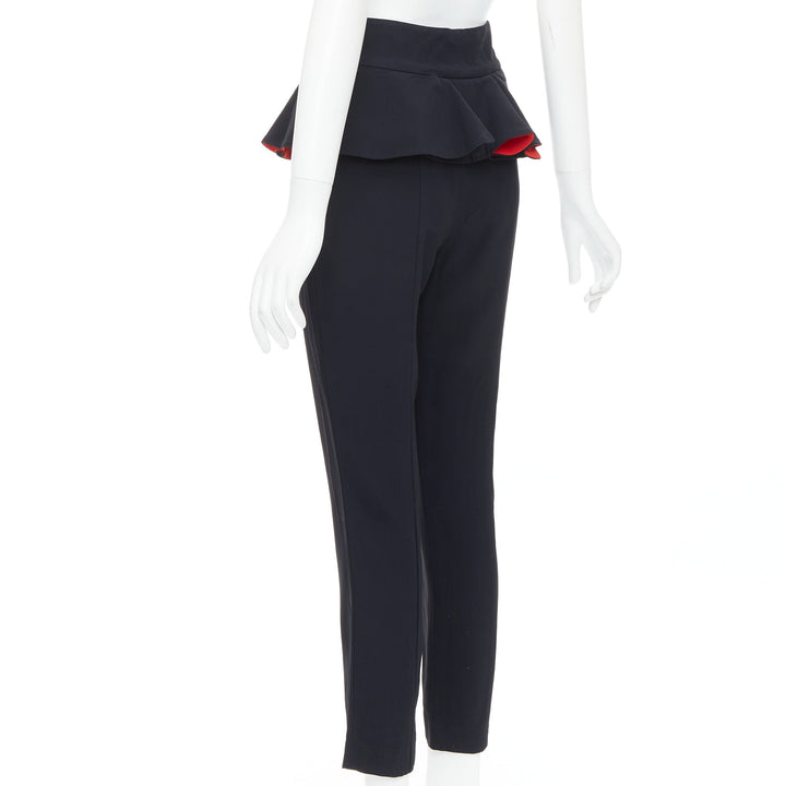 ALEXANDER MCQUEEN 2013 black red lined peplum cropped trousers IT40 S