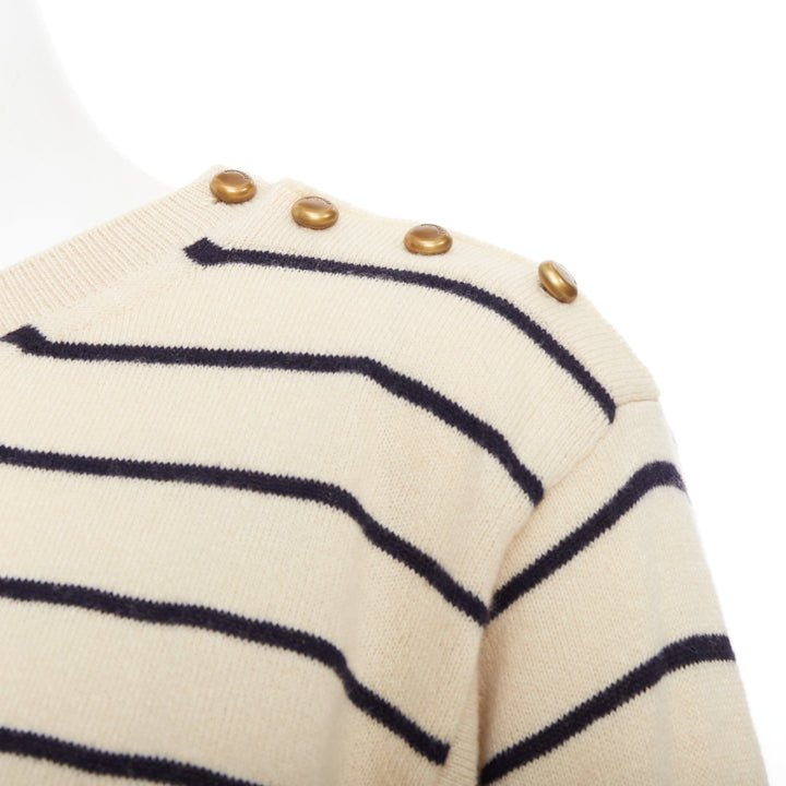 MONCLER Girocollo Tricot cream black wool cotton cashmere striped sweater XXS