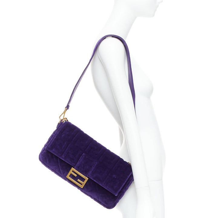 FENDI Baguette Viola Plus Vellto FF embossed purple velvet crossbody bag