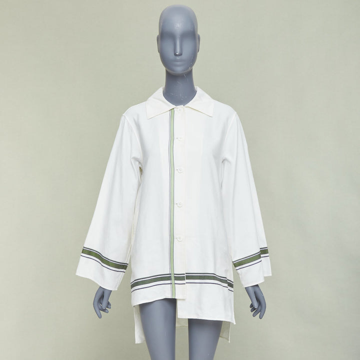 BACCA cream green cotton silk striped asymmetric oversized overshirt IT36 S