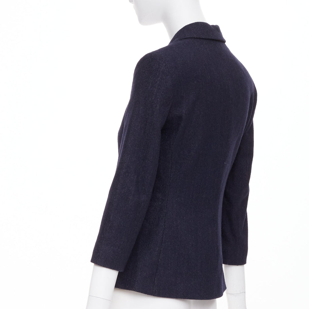 THE ROW navy virgin wool angora single breasted 2 button fitted blazer US2 S