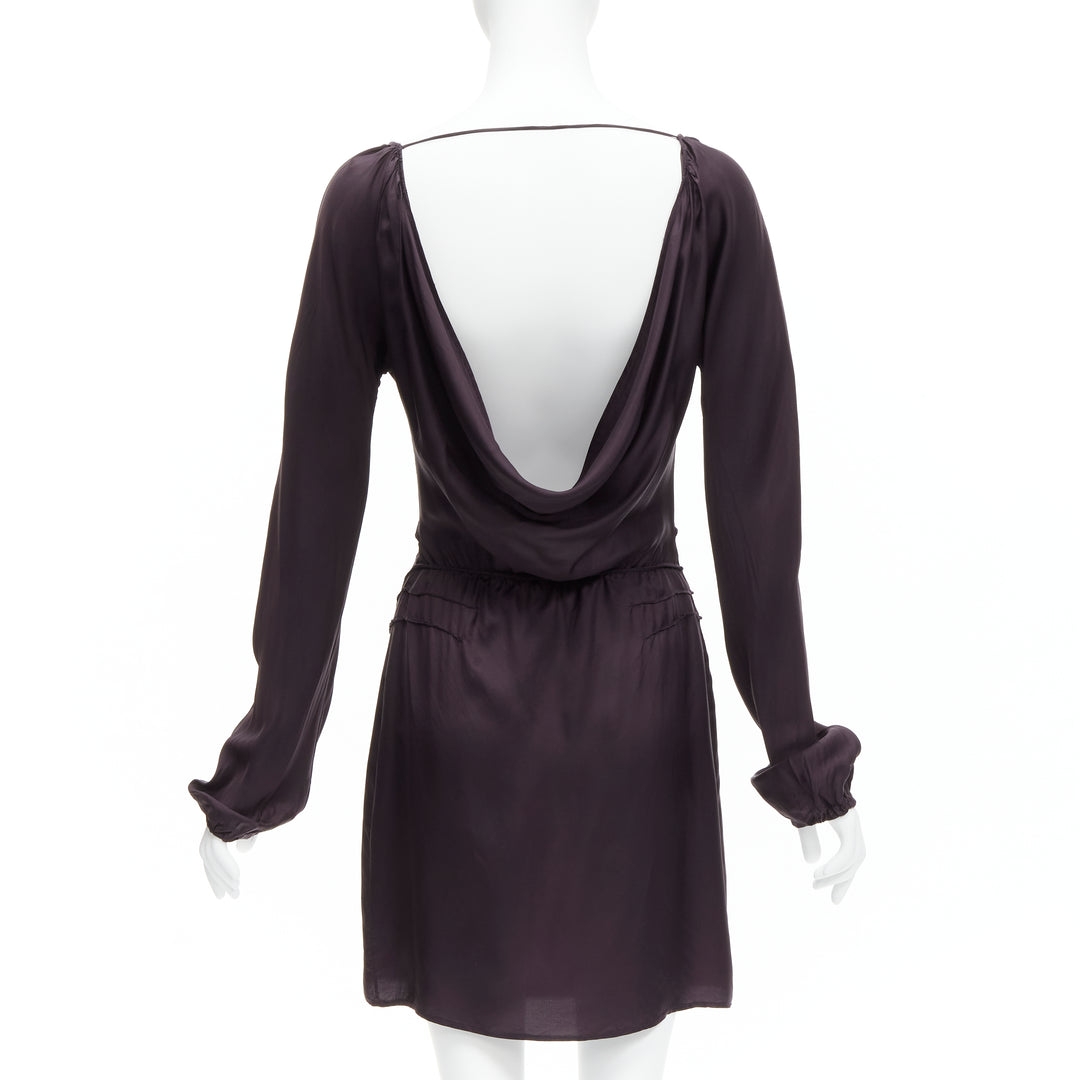 GUCCI Tom Ford 2002 Vintage dark purple satin laced neckline mini dress IT38 XS