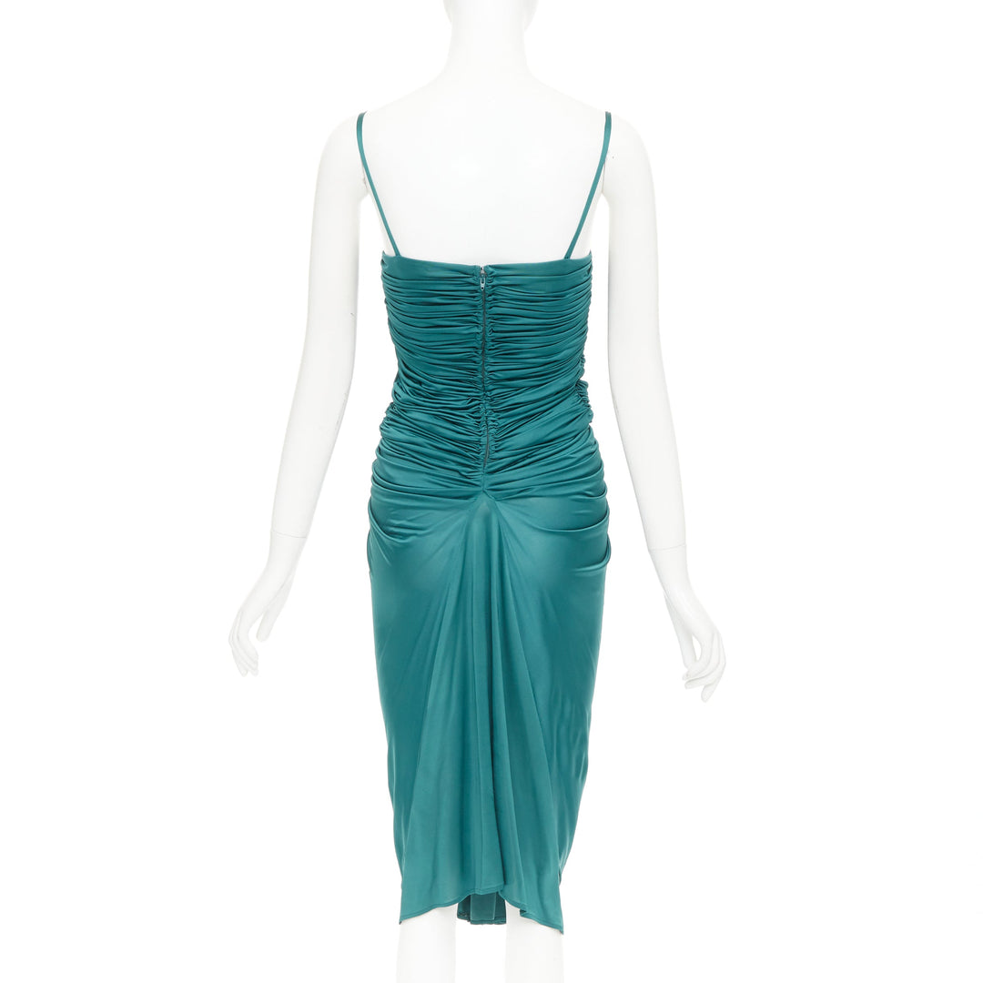 SOPHIA KOKOSALAKI teal green viscose silk grecian drape cut out dress IT38 XS