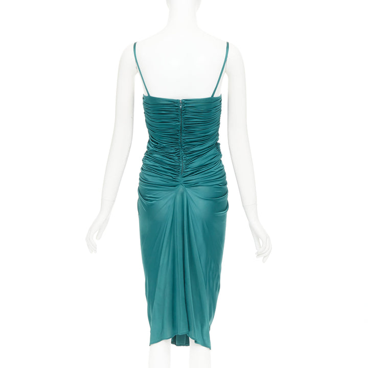 SOPHIA KOKOSALAKI teal green viscose silk grecian drape cut out dress IT38 XS