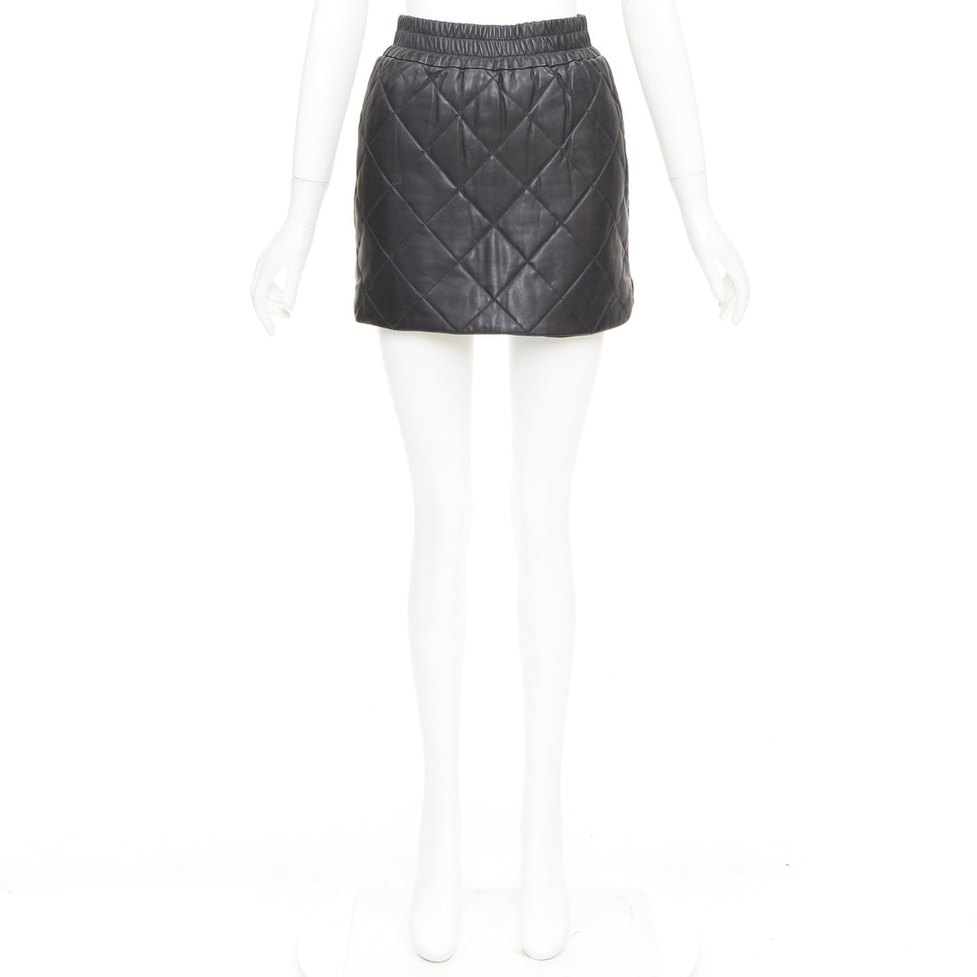 ALL SAINTS Ottie black lambskin leather quilted elasticated waist skirt US0 XS