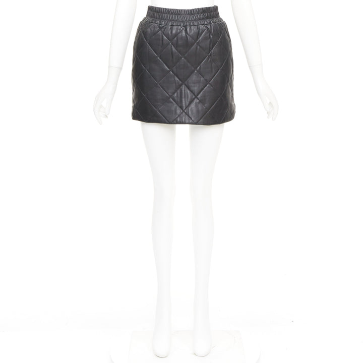 ALL SAINTS Ottie black lambskin leather quilted elasticated waist skirt US0 XS