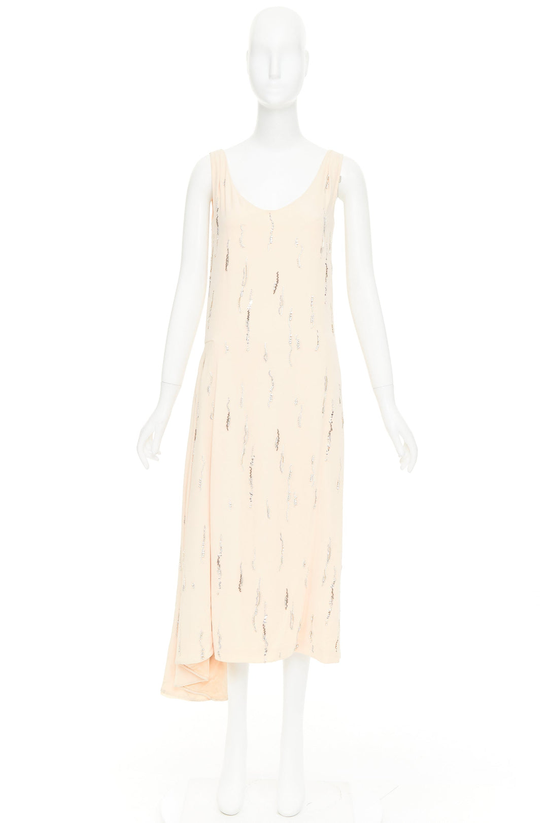 PRADA 2018 blush crepe crystal embellished asymmetric midi dress IT38 XS