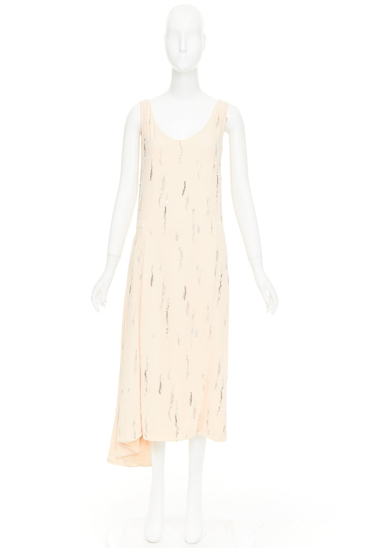 PRADA 2018 blush crepe crystal embellished asymmetric midi dress IT38 XS
