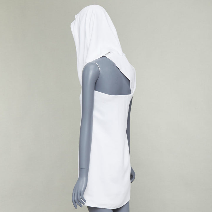 FERRAGAMO Maximilian Davis 2023 Runway Bridal white hood crepe mini dress IT40 S
