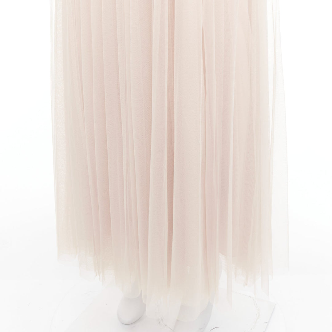 NEEDLE & THREAD champagne tulle ribbon trim waist midi skirt UK6 XS