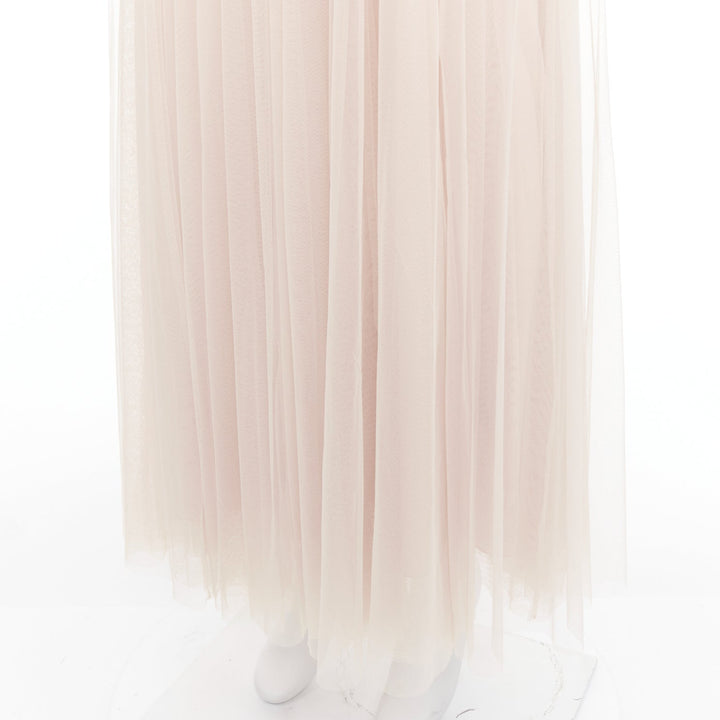 NEEDLE & THREAD champagne tulle ribbon trim waist midi skirt UK6 XS