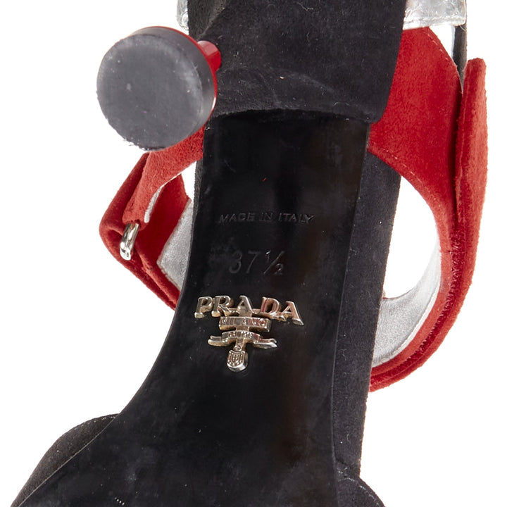 PRADA 2016 Runway mirrored dome ball red black mixed architectural heels EU37.5