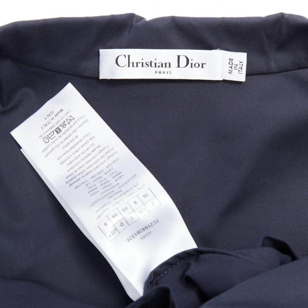 CHRISTIAN DIOR navy cotton beaded crest badge button down dress FR36 S