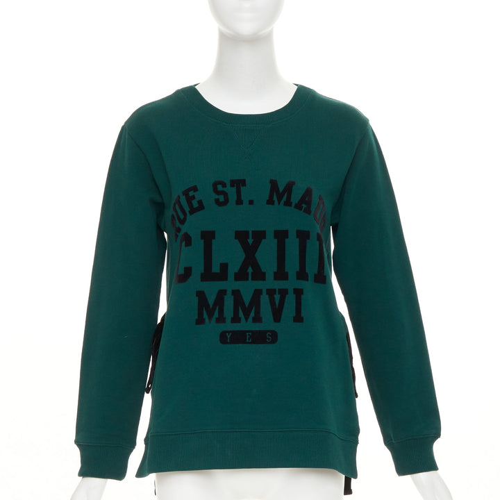 MAISON MARGIELA MM6 Rue St Maur velvet varsity green ribbon trim sweater S