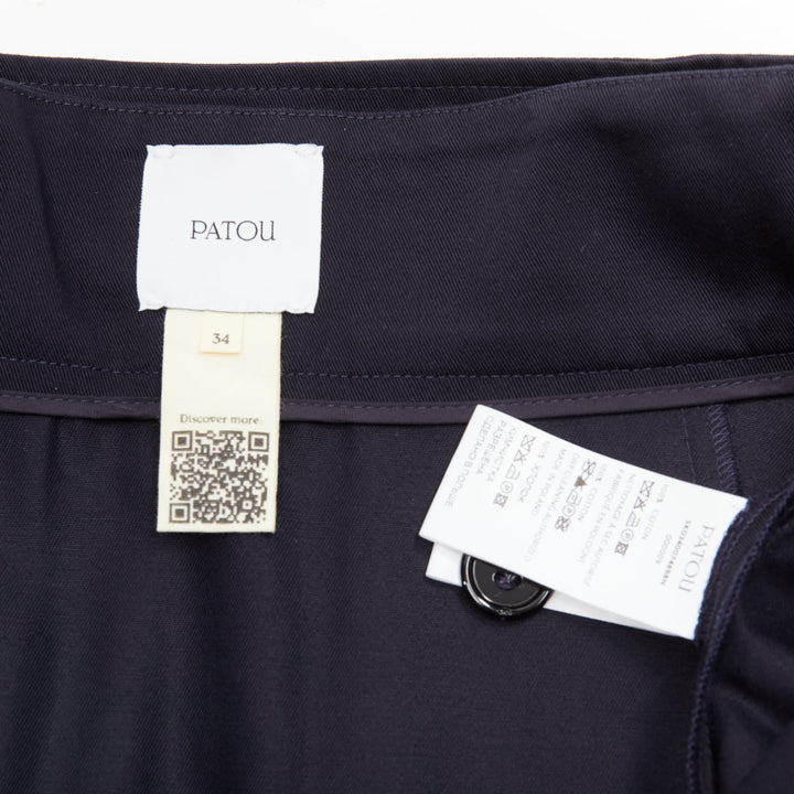 PATOU black 100% cotton button down box pleat belted mini skirt FR34 XS