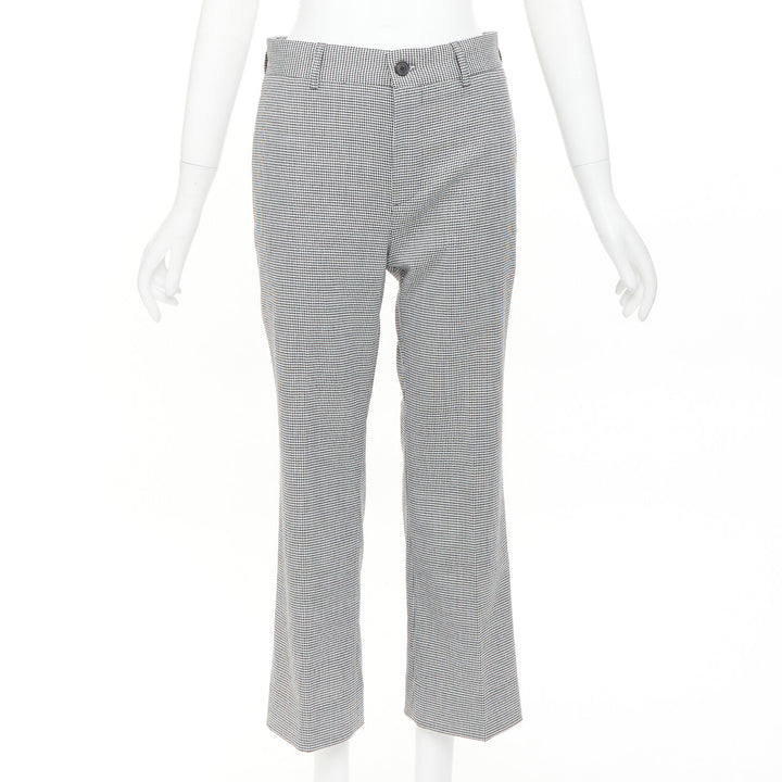 BALENCIAGA 2018 grey wool houndstooth mid waist pleated cropped pants FR36 S