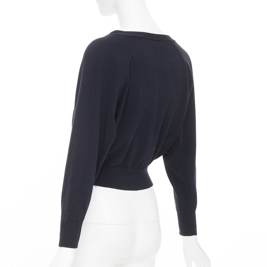 DOROTHEE SCHUMACHER black cotton blend deep v neck cropped knit cardigan US0 XS