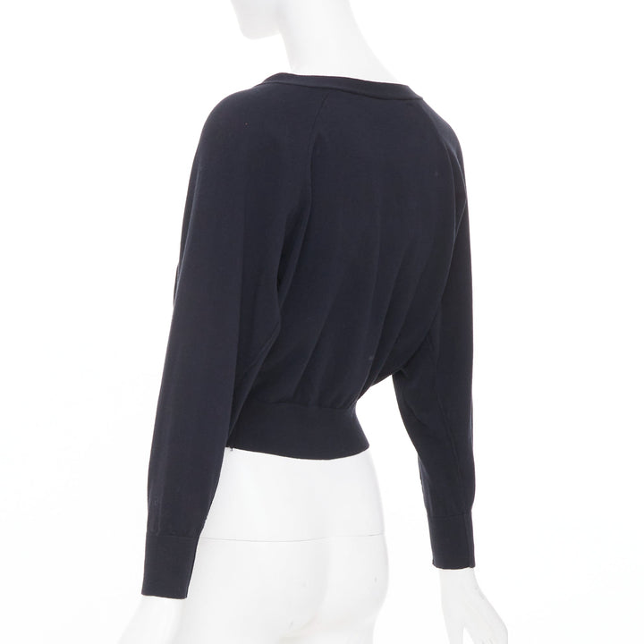 DOROTHEE SCHUMACHER black cotton blend deep v neck cropped knit cardigan US0 XS