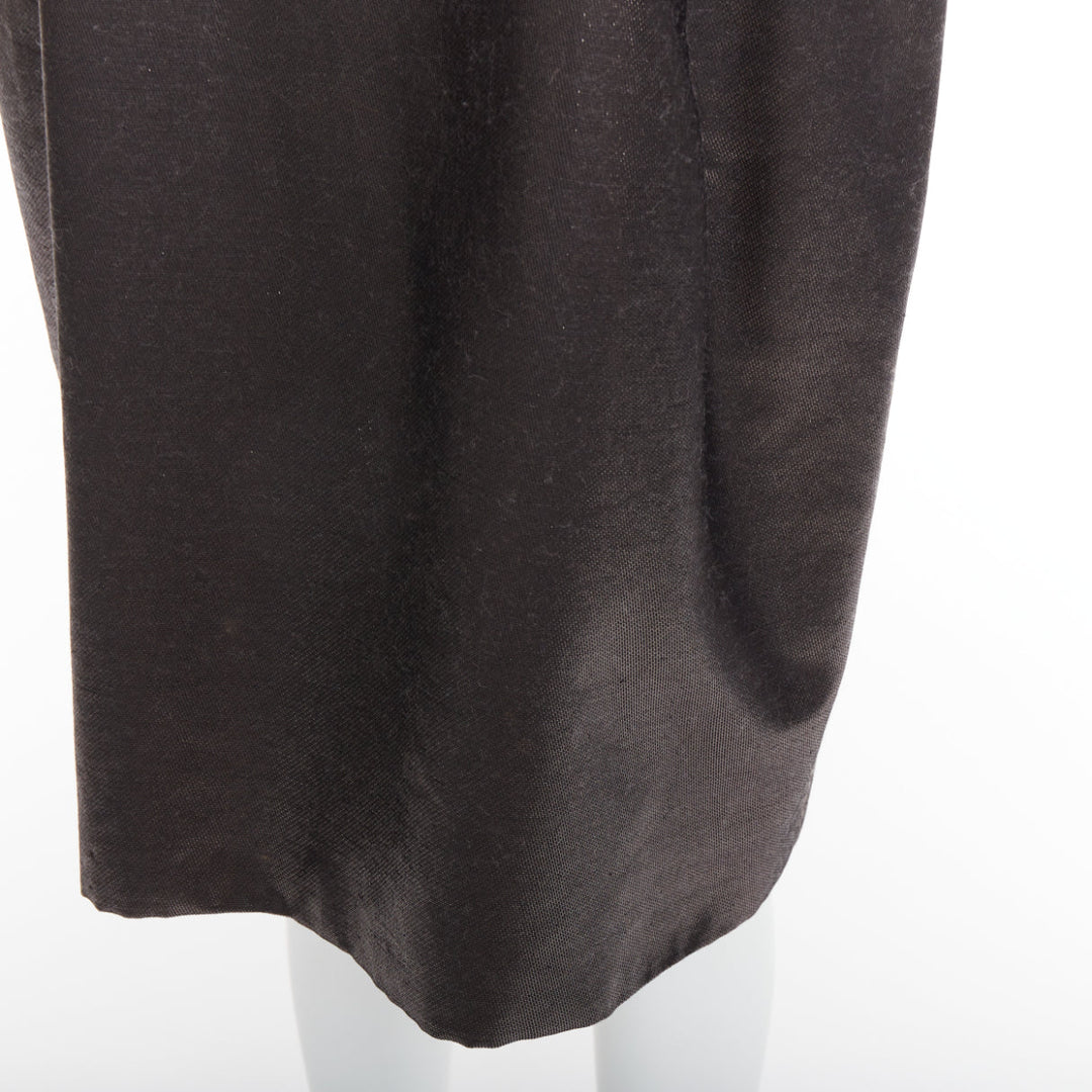 YVES SAINT LAURENT 2009 bronze metallic look V neck sheath dress FR40 S