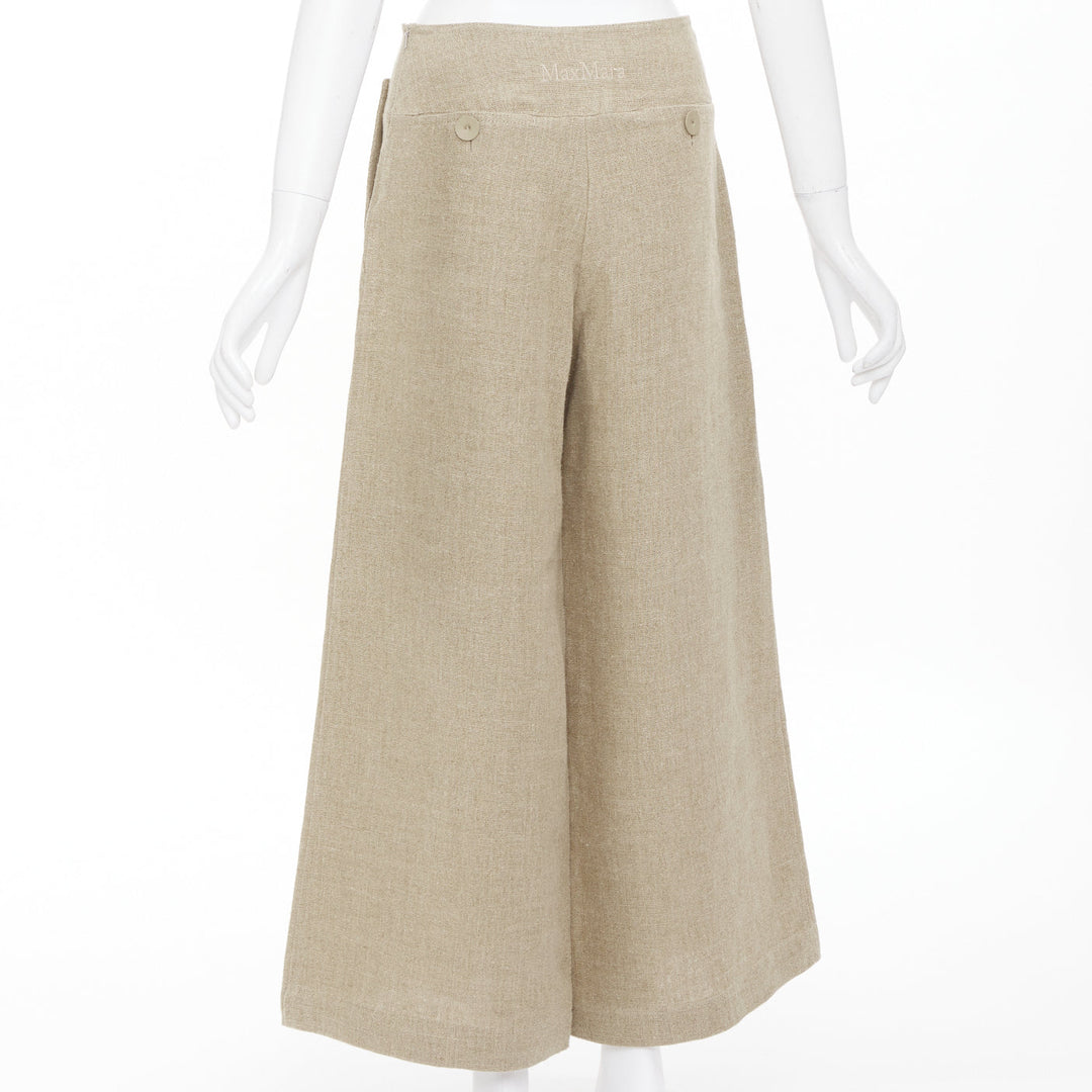 MAX MARA Sfalata beige linen button tab waist wide leg crop sailor pants IT38 XS