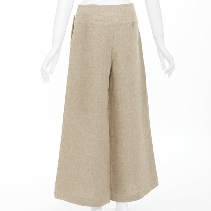 MAX MARA Sfalata beige linen button tab waist wide leg crop sailor pants IT38 XS