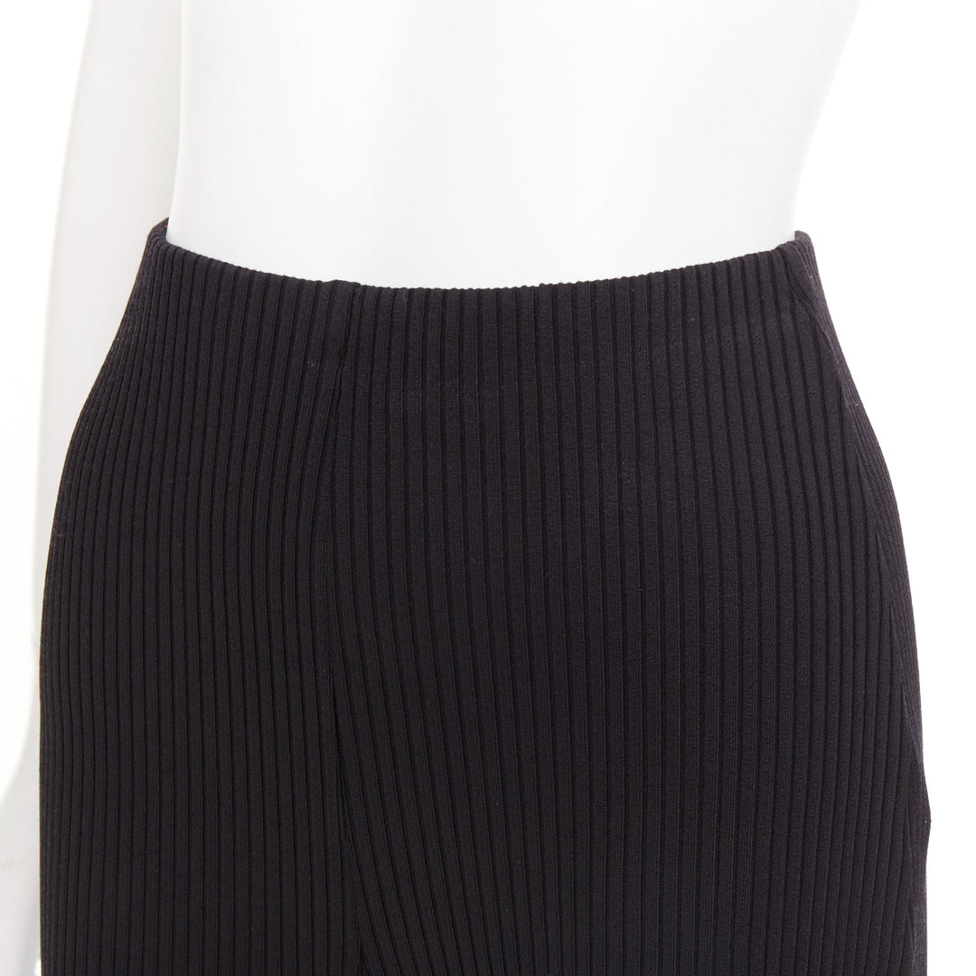 BALENCIAGA 2022 black viscose blend ribbed high waisted wide crop pants FR36 S
