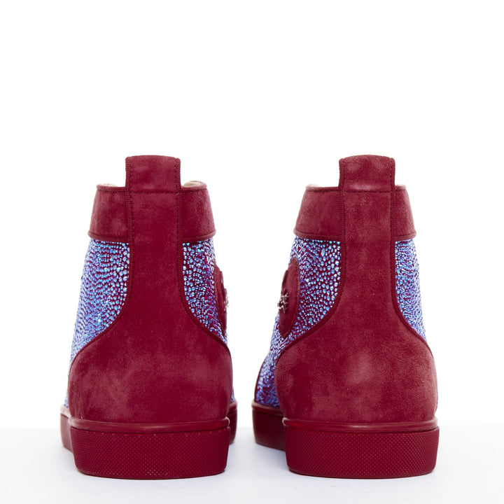 rare CHRISTIAN LOUBOUTIN Louis Orlato Strass red suede crystal hi sneaker EU42.5