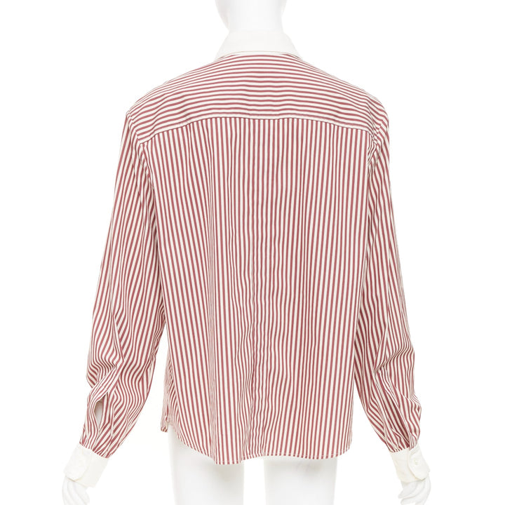 OSCAR DE LA RENTA S08 Stripe Pleated Placket Contrast Collar top US16 4XL
