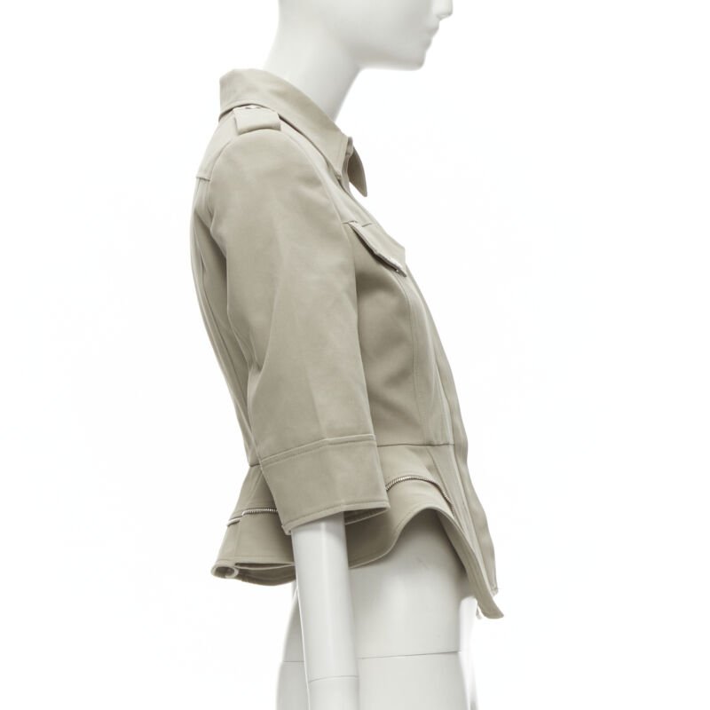ALEXANDER MCQUEEN grey cotton fitted zipper trim peplum utility jacket IT38 XS