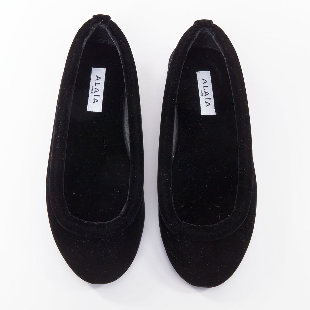 ALAIA black velvet padded 3D outline low vamp ballerina flats EU38