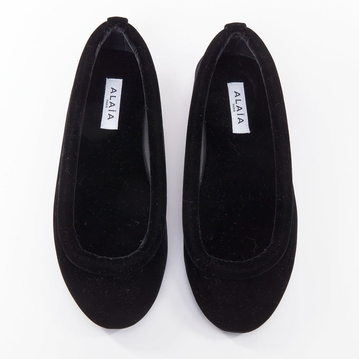 ALAIA black velvet padded 3D outline low vamp ballerina flats EU38