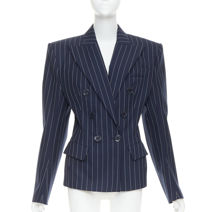 ALEXANDRE VAUTHIER navy blue pinstripe double breasted blazer jacket FR36 S