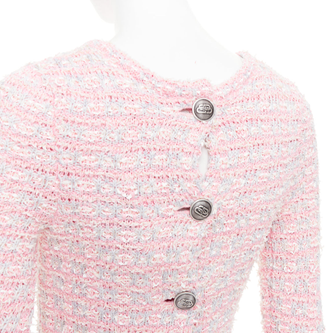 BALENCIAGA 2022 light pink stretch cotton tweed back to front midi dress XS