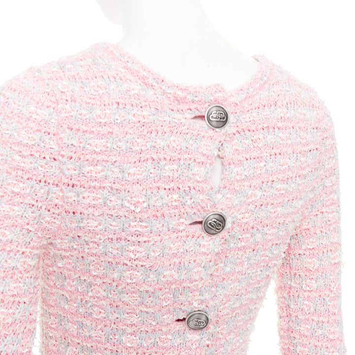 BALENCIAGA 2022 light pink stretch cotton tweed back to front midi dress XS