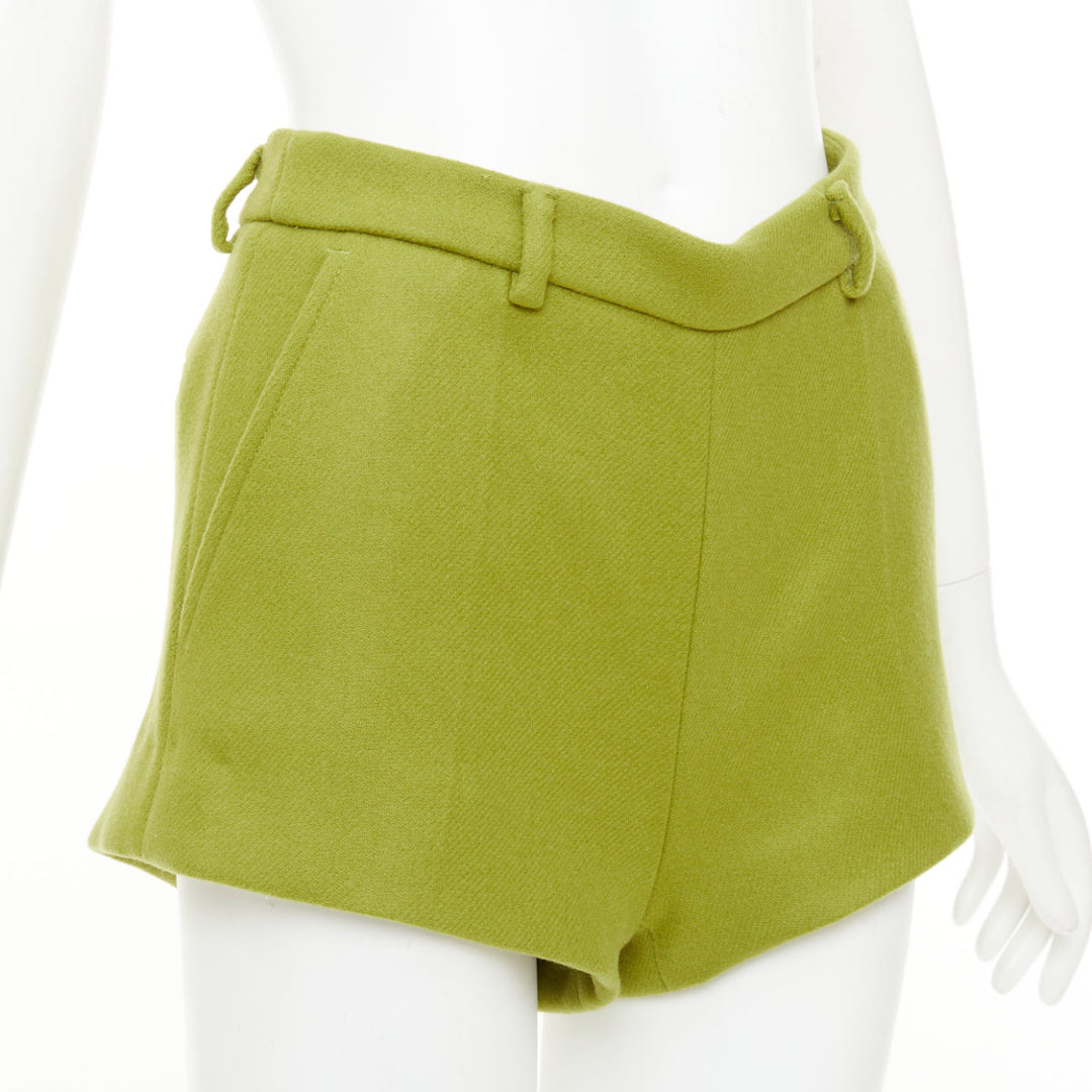 GUCCI 2024 Sabato green textured wool mohair tailored micro shorts IT38 XS
