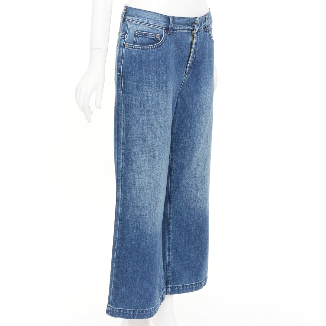DIOR blue washed cotton denim low mid rise five pocket cropped wide jeans FR38 M