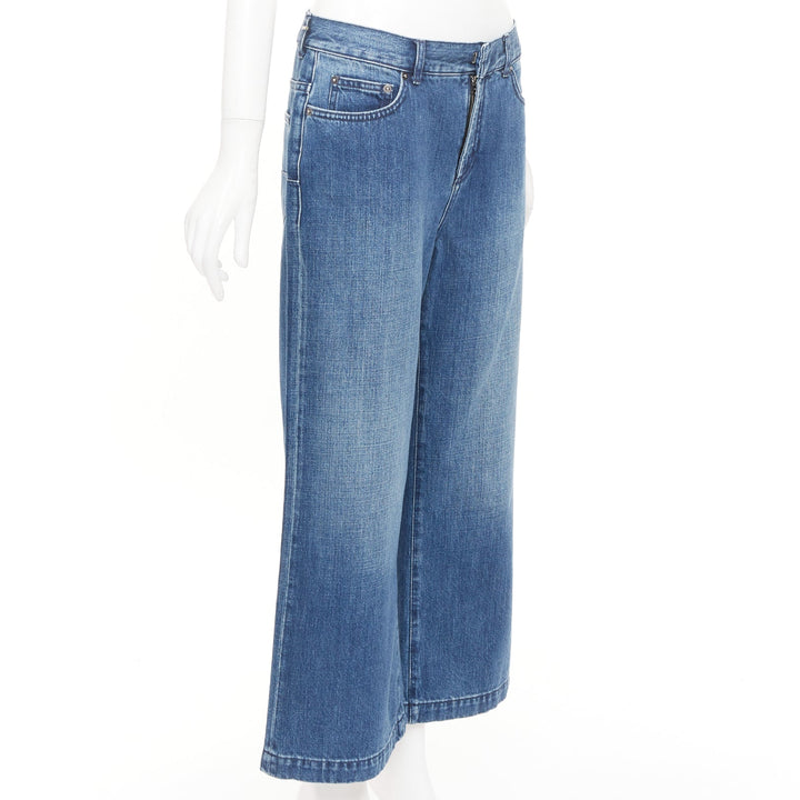 DIOR blue washed cotton denim low mid rise five pocket cropped wide jeans FR38 M