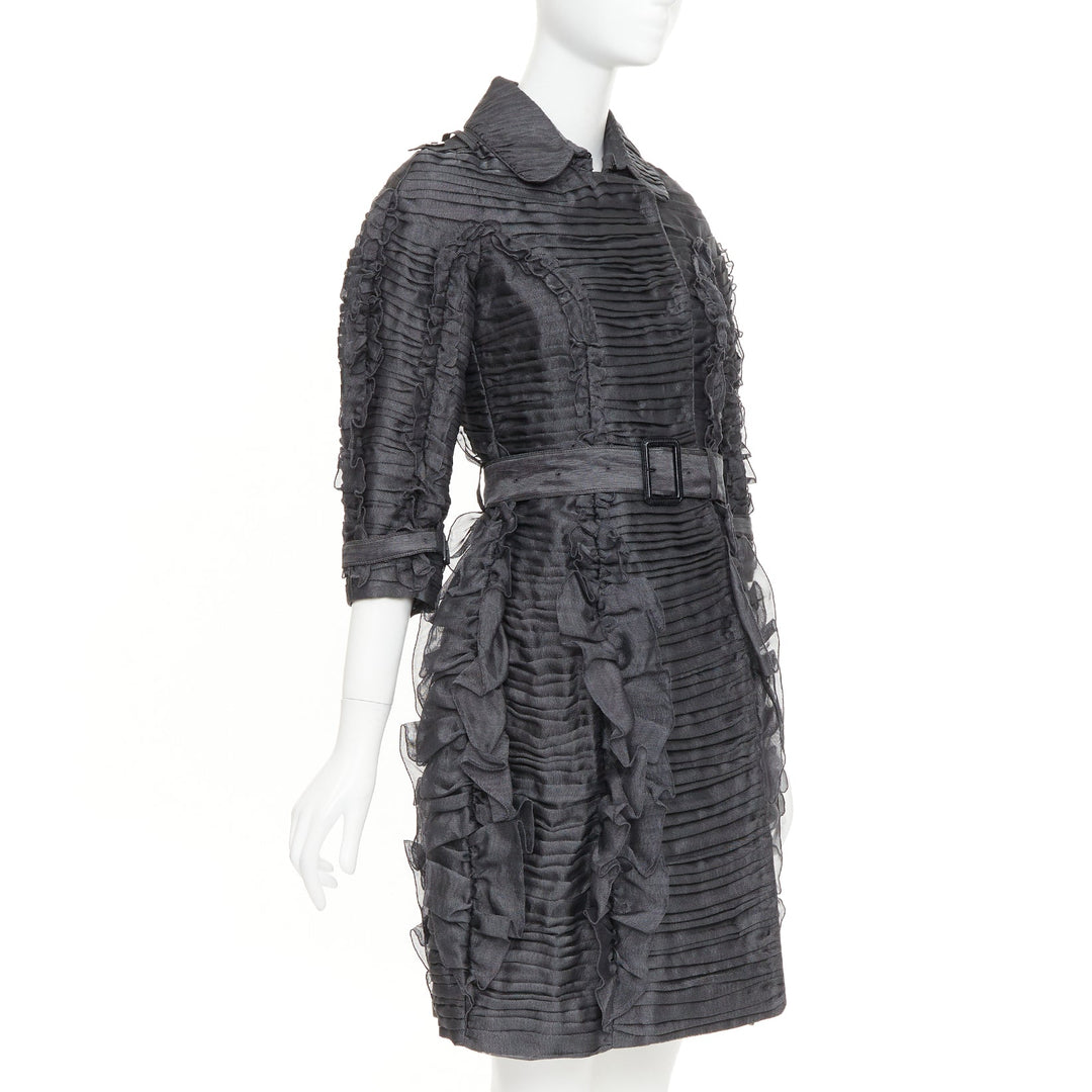 BURBERRY PRORSUM 2010 Runway  grey silk ruffle double breasted trench IT38 XS
